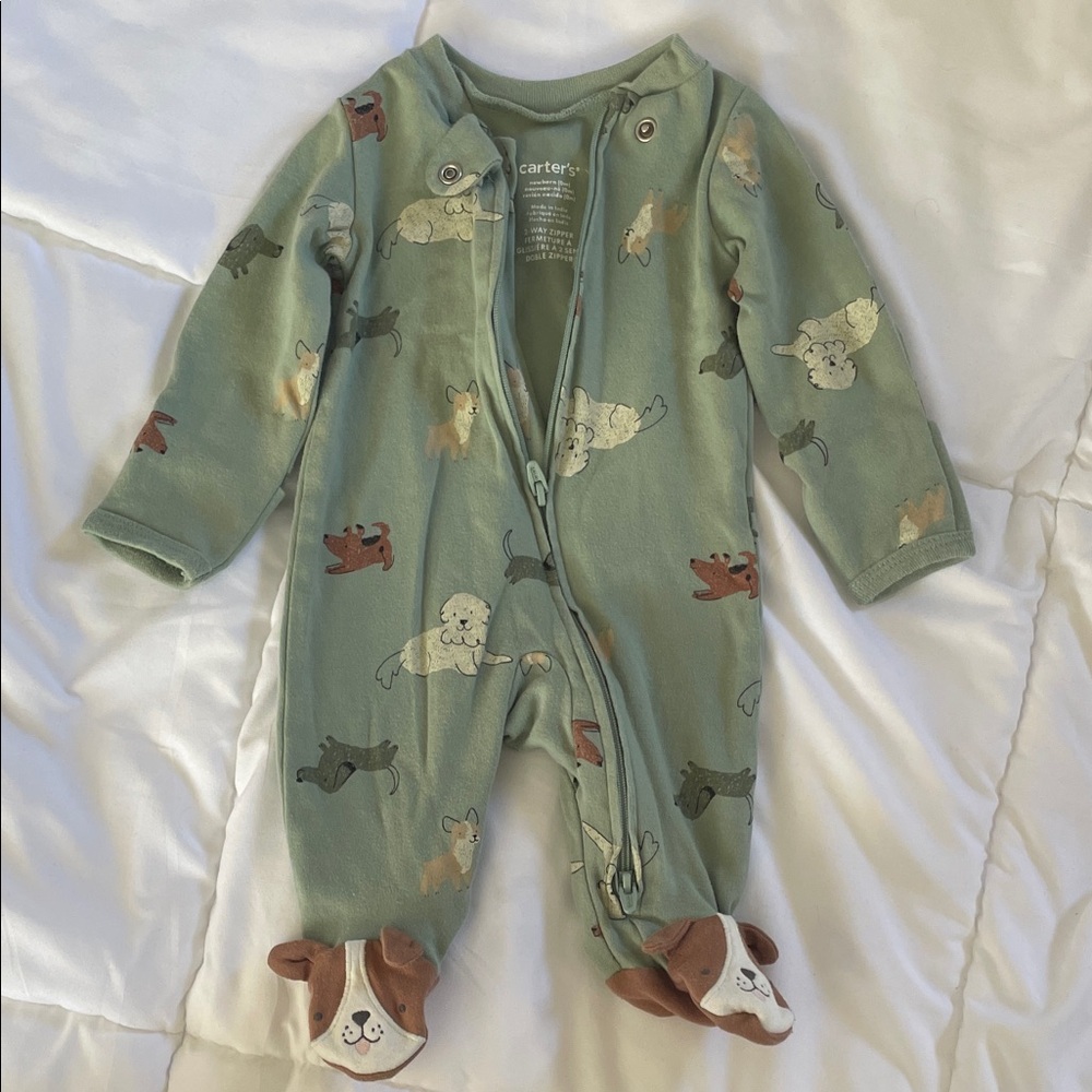 Carter's Green Animal Print Footed One Piece